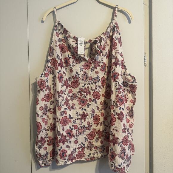 NEW Gap White Floral Sleeveless Halter Keyhole Tie Back Tank Blouse Top Size XL - Picture 4 of 7
